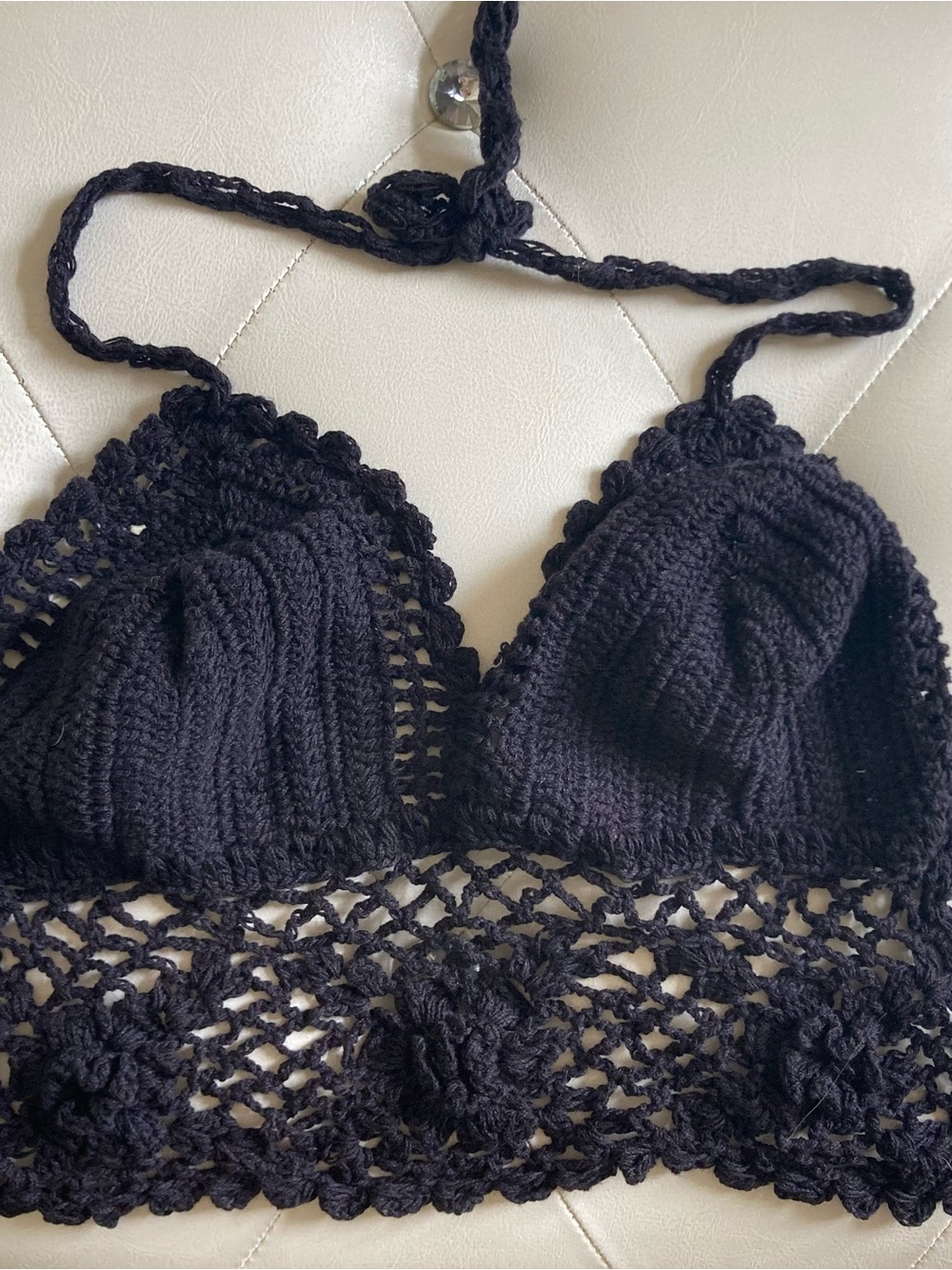 Black Crochet Halter Bikini Top - Women Swim Bikinis